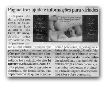 Site Alcoolismo referência no Jornal O Estado de São Paulo desde 1999
